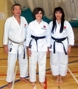 Sensei Shahinaz Pelter & Patrick Pelter with Sensei Sawada (7th Dan), JKAE Autumn International Course, 2013