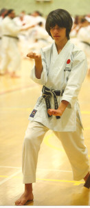 (Click to Enlarge) Patrick Pelter practicing in depth Empi during a superbsession with sensei Omura (7th Dan) at the JKA England Spring International Course, May 2015.