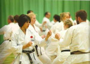 (Click to Enlarge) Patrick Pelter, 100% concentration & and positive attitude, during an excellent kumite training with Sensei Ohta (7th Dan) at JKA England International Course, May 2015