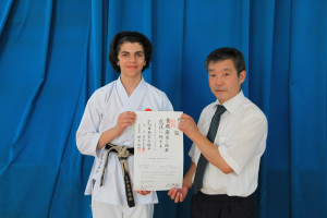 (Click to Enlarge) PATRICK PELTER is honoured to be presented, with his prestigious NI DAN CERTIFICATE, which has just arrived from Japan, by SENSEI OHTA (7th Dan) JKA England Chief Instructor, Wednesday 20th July 2016. MANY CONGRATULATIONS PATRICK