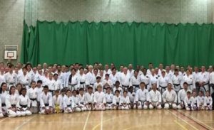 (Click to Enlarge) Vicky, William, Xin, Jessica, Sam, Aroa,, Patrick & Sensei Shahinaz with other members of JKA ENGLAND & Great Japanese Instructors, April 2017.