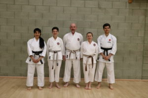(Click to Enlarge) Sensei Shahinaz, 3rd Dan, Sensei Patrick, 2nd Dan & members from Bromley & South East London JKA Karate Club, JKA England Spring International Course, May 2022.